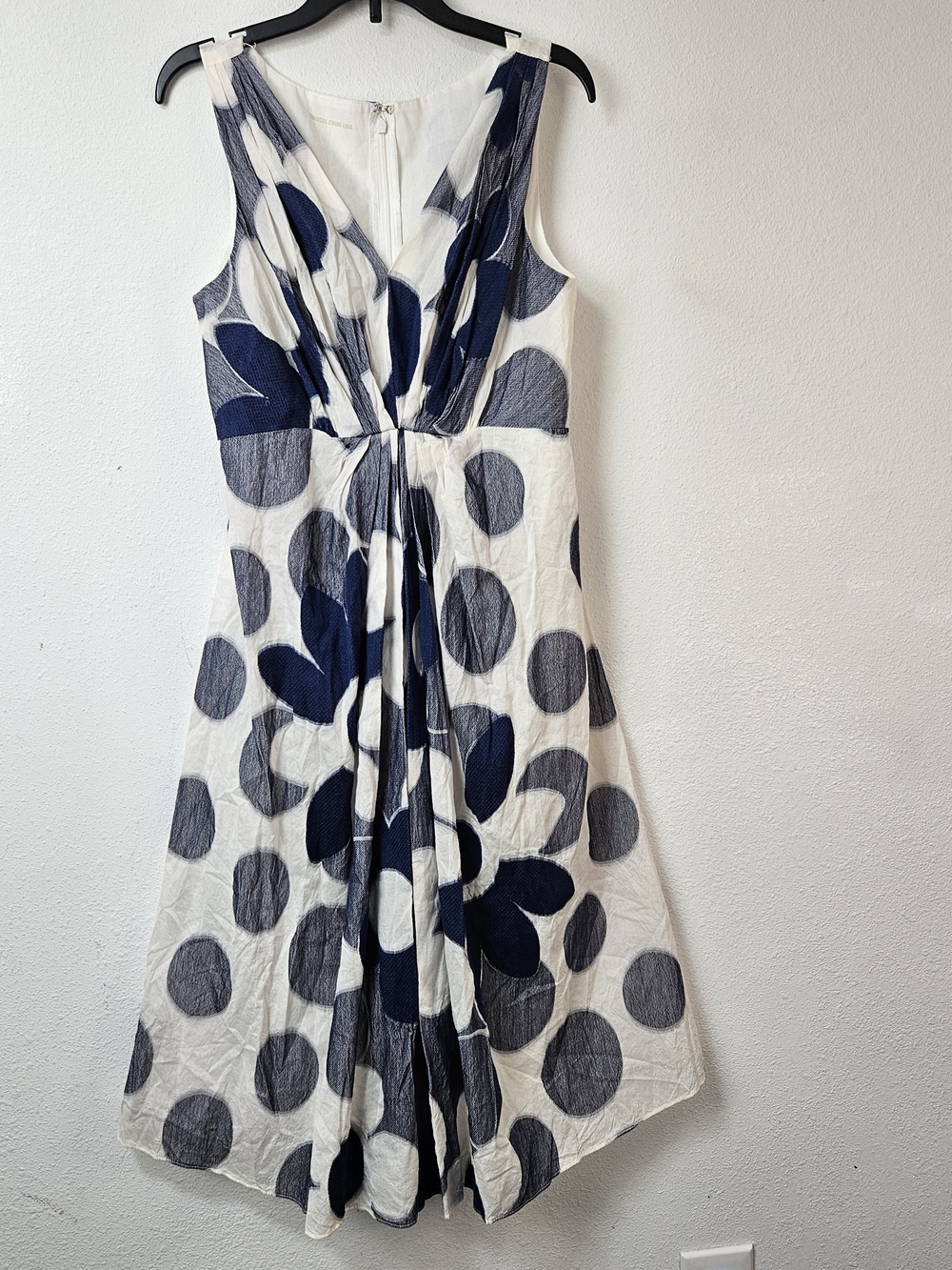 Charles Chang-Lima Sleeveless White Dress with Navy and Gray Polka Dot Print 4